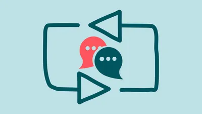 Zwei Sprechblasen mit Pfeilen umgeben, die Transfer symbolisieren