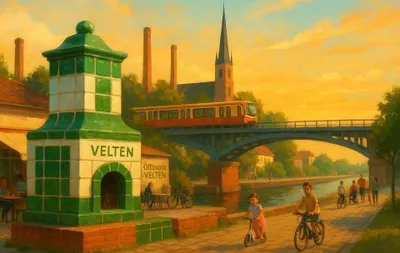 Zu sehen ist eine Malerei eines Gebäudes in der Stadt Velten.